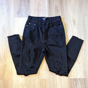 Fashion Nova Ultra High Waisted Black Distressed Jean